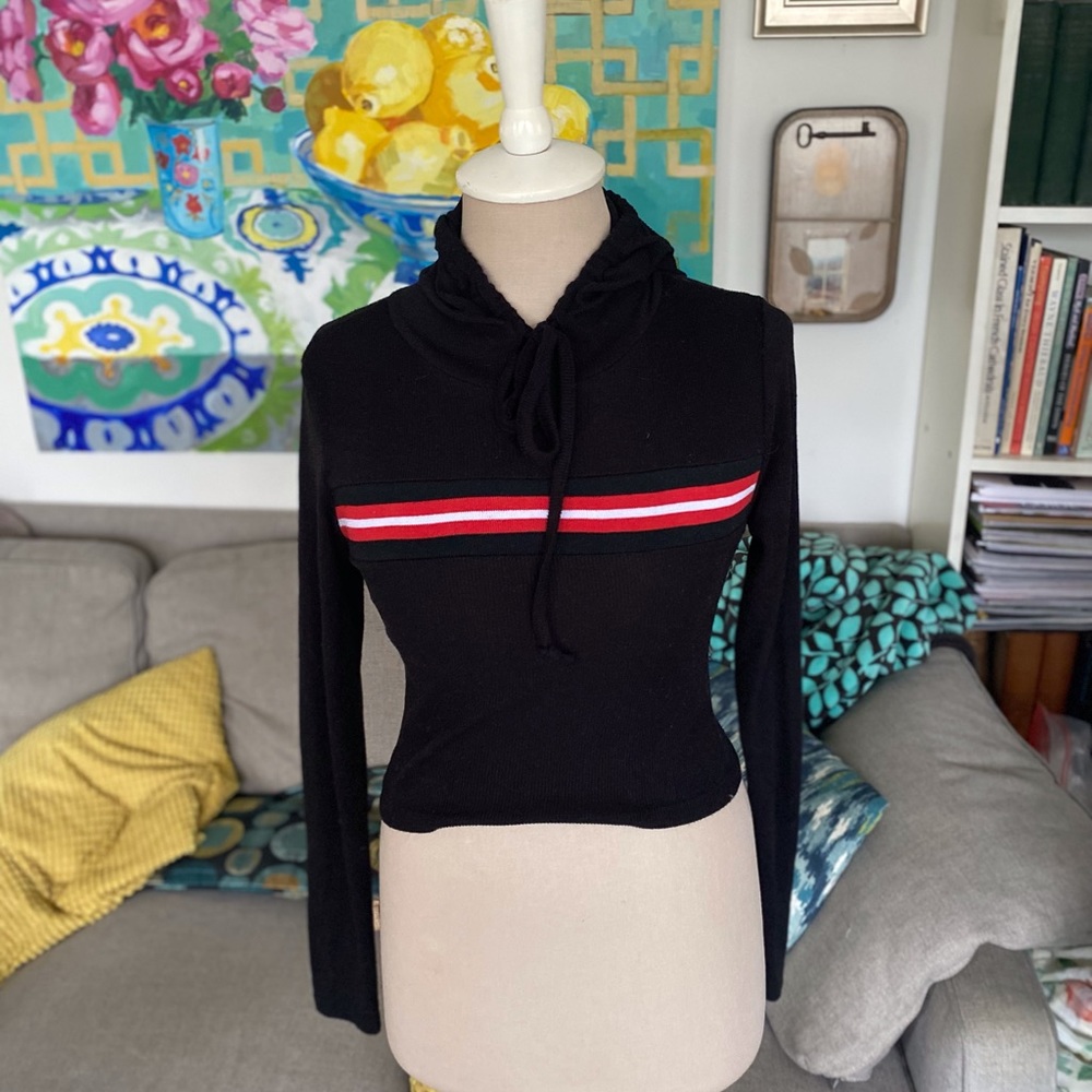 LOVE Cropped Hoodie Shirt S Long Sleeve Stripe Skater Style Stretchy VGUC